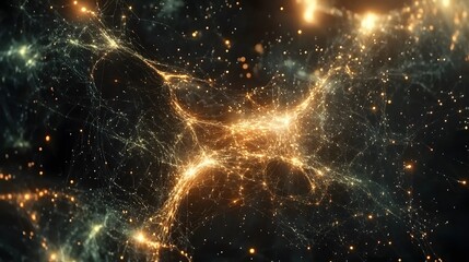 Obraz premium Golden Network Of Lights In Dark Space
