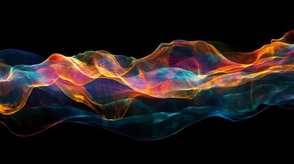 Neon flowing wavy lines on black background