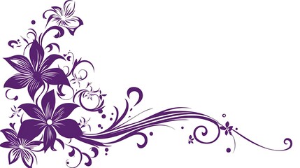 Obraz premium Purple Floral Design Corner Element With Swirls