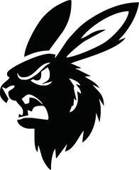 Bunny vector logotype. Wild animal brand label. Angry rabbit logo or sticker.