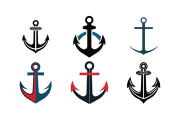 Six simple anchor icons are arranged in two rows showing different colors and designs with a clean white background