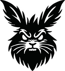 Bunny vector logotype. Wild animal brand label. Angry rabbit logo or sticker.