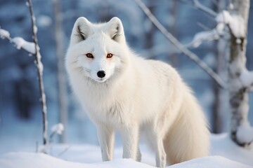 Obraz premium Majestic arctic fox in snowy forest setting during winter