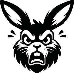 Bunny vector logotype. Wild animal brand label. Angry rabbit logo or sticker.