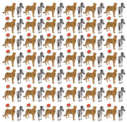zebra, cheetah with fruit as a pattern background