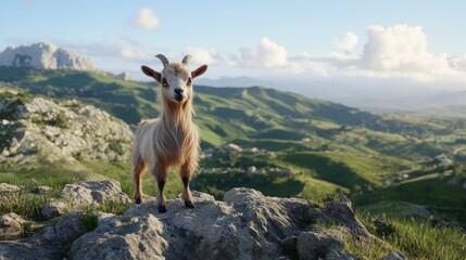 Obraz premium Goat on a Mountain Peak