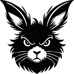 Bunny vector logotype. Wild animal brand label. Angry rabbit logo or sticker.