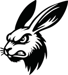Bunny vector logotype. Wild animal brand label. Angry rabbit logo or sticker.