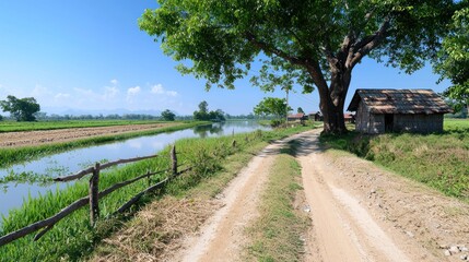 Obraz premium Peaceful Rural Landscape with Canal