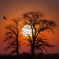 Naklejka premium Tree at sunset.