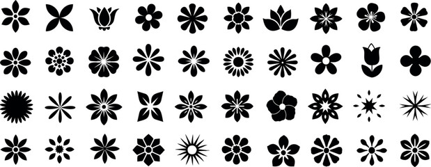 flower shape vector, floral icon set, flowers vector silhouette, symmetrical floral patterns, lotus, petals, abstract blossoms, nature design floral elements illustrations