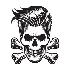 Obraz premium Barbershop Tools illustration vector, Barber with skull clipart Design 