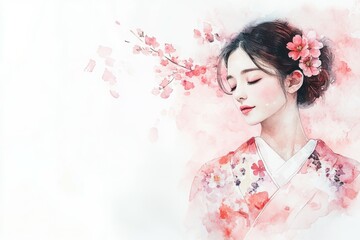 Fototapeta premium Happy International Women's Day, Woman watercolor art, copy space for text, for banners ad promos social media post, girl, feminine, female, women empowerment independent, beautiful floral botanical, 