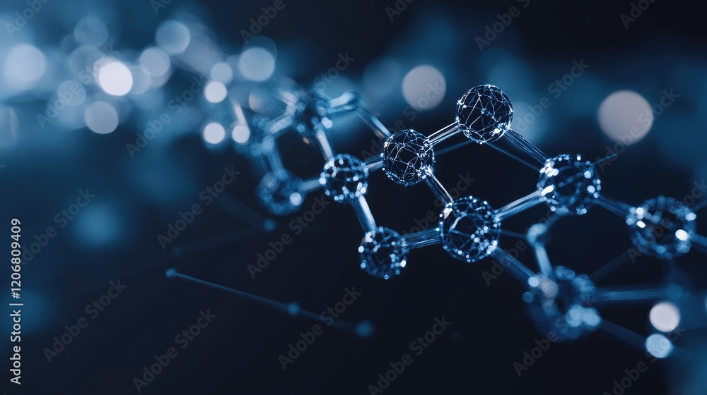 Poster Background featuring a molecular structure with DNA and graph elements, showcasing the advanced science of biotechnology and molecular research.