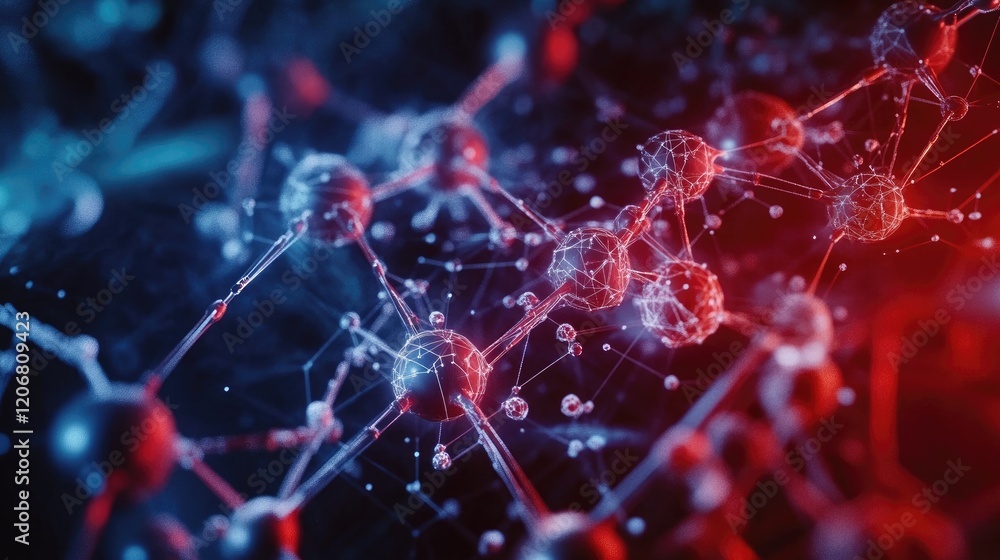 Poster Background featuring a molecular structure with DNA and graph elements, showcasing the advanced science of biotechnology and molecular research.
