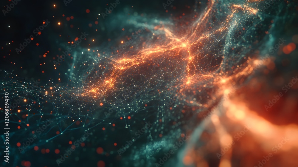 Poster abstract glowing particle network digital art