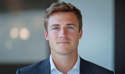 Portrait of a young, handsome businessman in a suit.