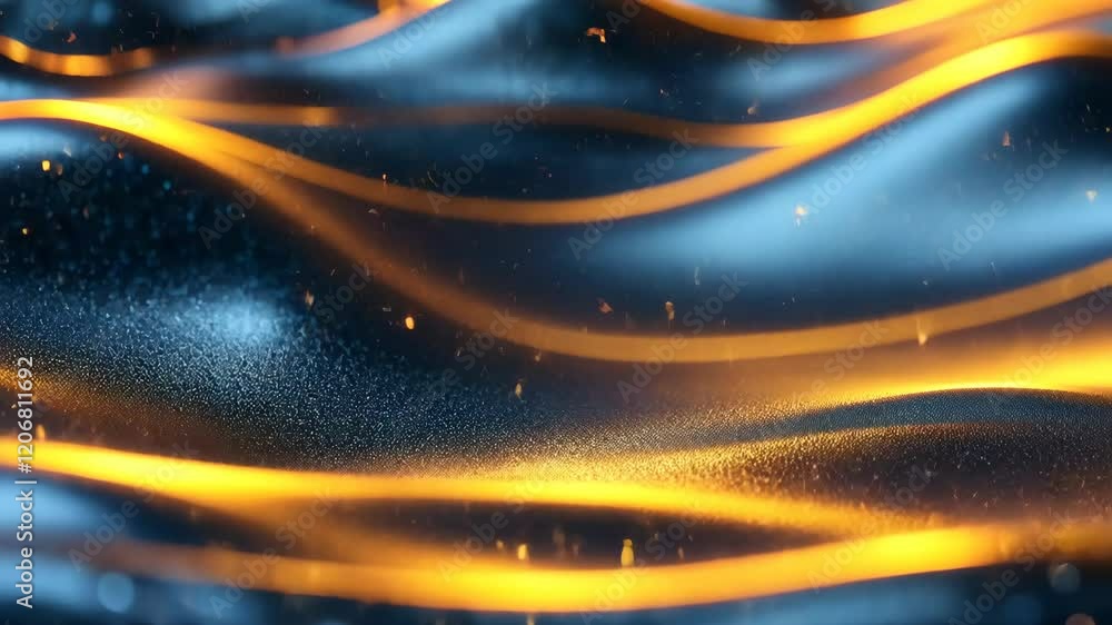 Poster dynamic flow of shimmering abstract waves with glowing patterns in dark atmosphere