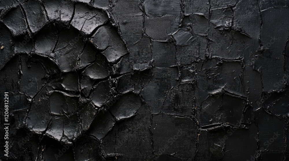 Poster Close-up of an old black brick wall, with detailed surface texture and abstract patterns, perfect for creating a mysterious or dark-themed backdrop.