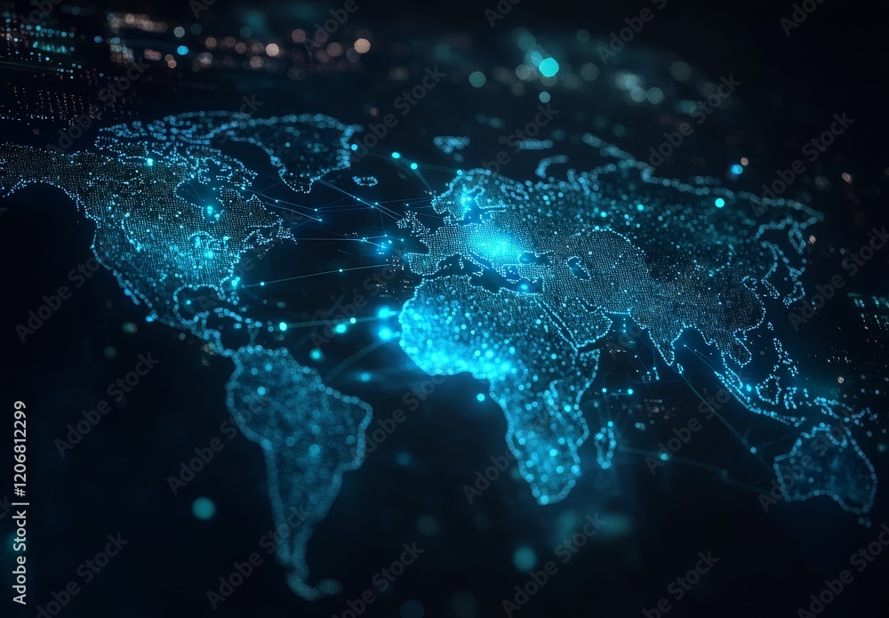 Poster global network connection, digital world map.