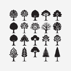 Tree and flower isolated silhouette vector on a white background

