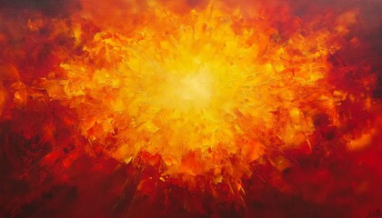 Radiant Burst of Orange and Red Hues Abstract Painting
