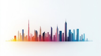 Obraz premium Colorful Abstract City Skyline with Modern Architectural Designs and Vivid Gradient Background for Urban and Creative Themes
