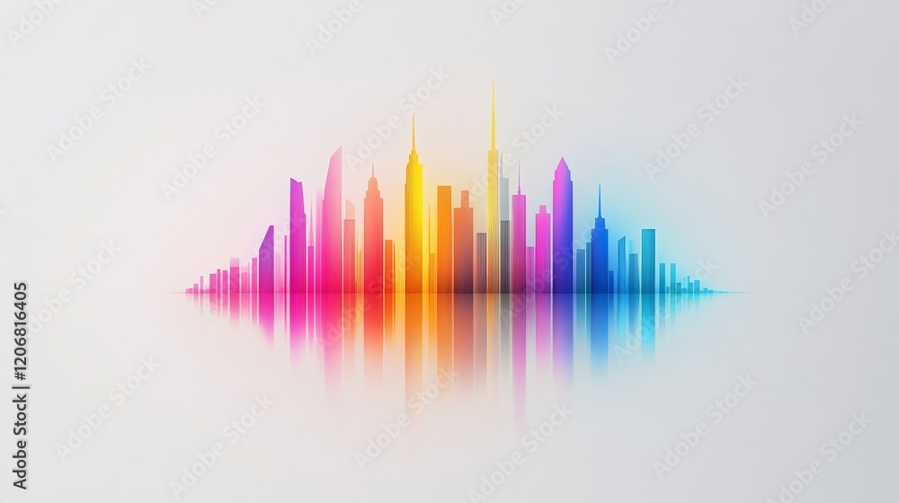 Poster vibrant city skyline illustration with colorful gradient design perfect for modern backgrounds and c