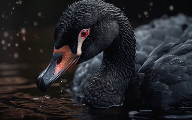 Fototapeta premium Black Swan Portrait with Red Eyes