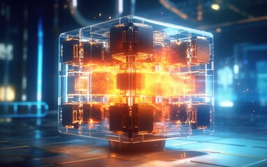 Abstract Glowing Cube in Futuristic Setting