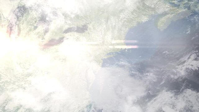 Earth zoom in from space and focus on Parsippany-Troy Hills, New Jersey, USA. Background for travel blog or intro. Satellite view. 3D style animation. Images from NASA.