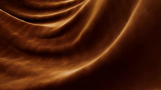 Abstract flowing wave with soft velvet fabric texture, featuring warm mocha brown tones and a subtle luxurious sheen, rendered in 3d