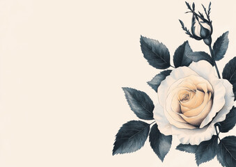 Elegant vintage rose and ivy border on blank beige background, Blank background space for text