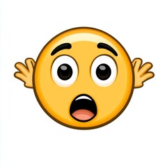 Fototapeta premium Expressive Emoji with Wide Eyes and Raised Hands Symbolizing Surprise or Shock against a Clean White Background for Fun and Engaging Graphic Designs