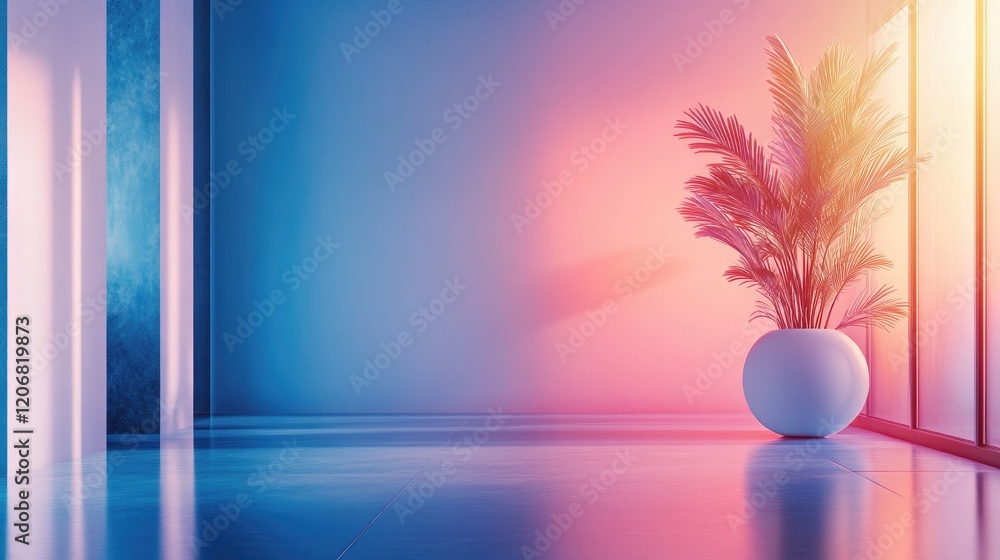 Poster Modern empty room with a gradient blue background and blue abstract effects, creating a perfect atmosphere for seasonal concepts like Christmas, Valentine Day, or New Year.