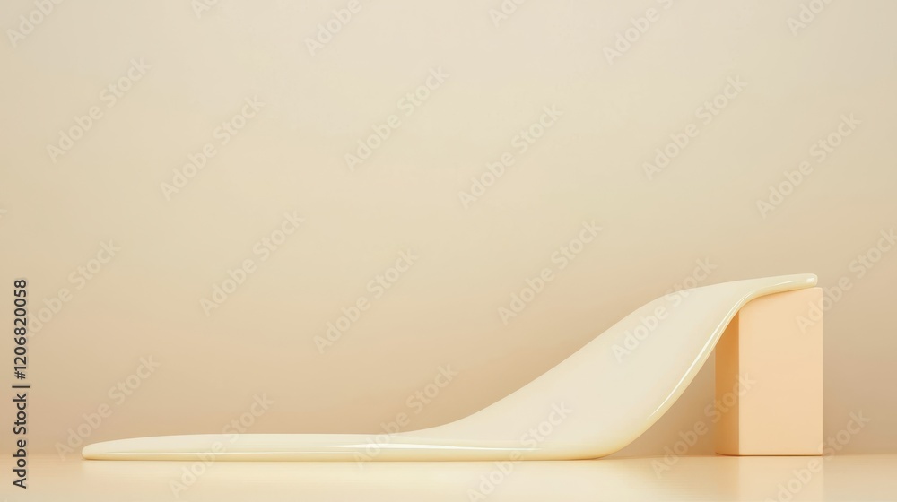 Poster minimalist high heeled shoe with sleek design and soft color, resting on simple block. elegant shape