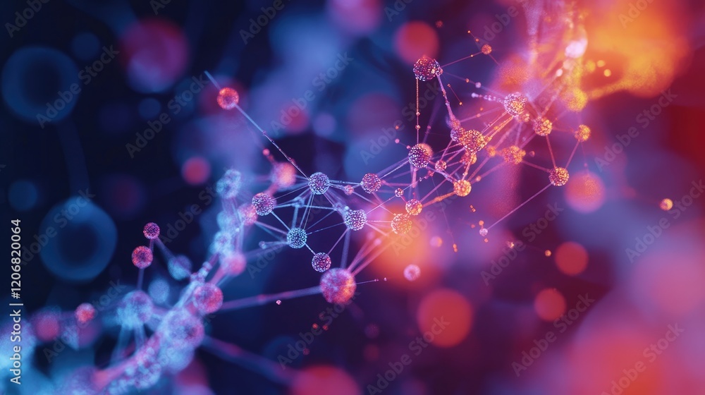 Poster Molecular structure with DNA strands and graphical elements in a biotechnology context. Perfect for visuals related to genetics, research, and biotech innovation.