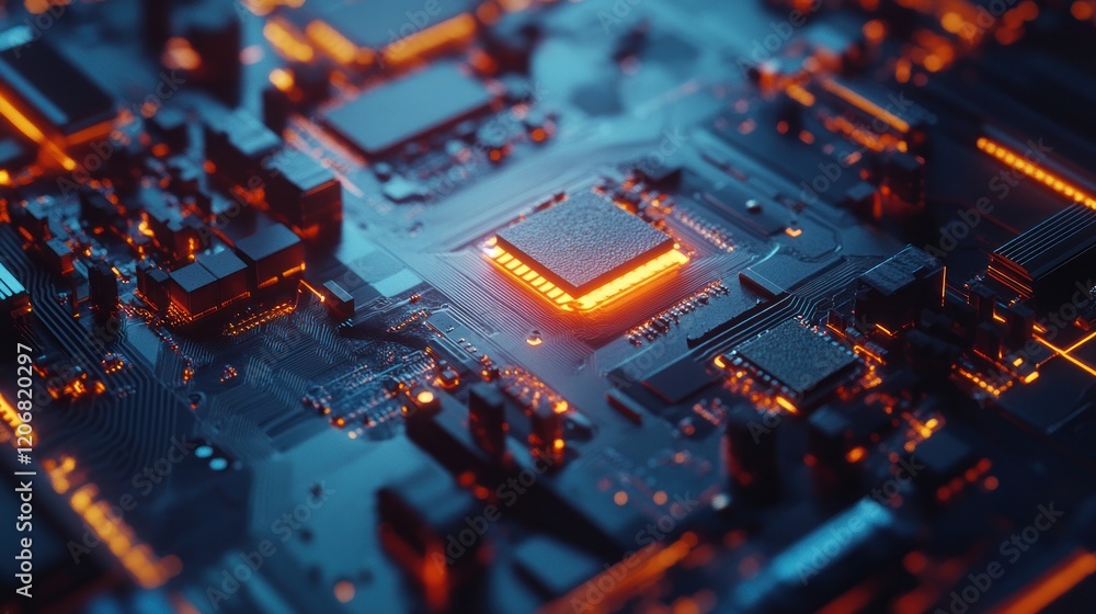 Poster circuit board with glowing processor