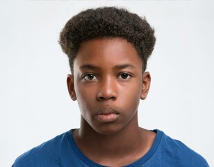 Obraz premium Close-Up Portrait of African Teenager with Long Braids and Expression on White Background