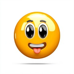 Fototapeta premium Bright and Playful Yellow Smiley Emoji with Big Eyes and Sticking Tongue Out, Perfect for Expressing Happiness and Fun in Digital Communications