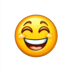 Fototapeta premium Cheerful Smiling Face Emoji with Bright Eyes and Beaming Smile Perfect for Expressing Happiness and Joy in Digital Communication and Social Media Platforms