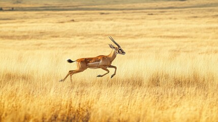 Gazelle Running Through Golden Grass