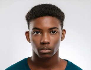 Obraz premium Portrait of African Teenager with Defined Defined Textured Braids and Expression on White Background