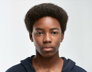 Obraz premium Studio Portrait of African Teenager with Defined Defined Curly Side-Parted Braids on White Background