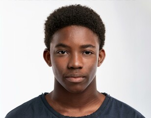 Obraz premium Portrait of African Teenager with Defined Defined Defined Defined Natural Braided Curls on White Background