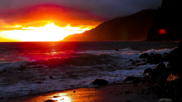 Sunset over Sao Miguel Island.