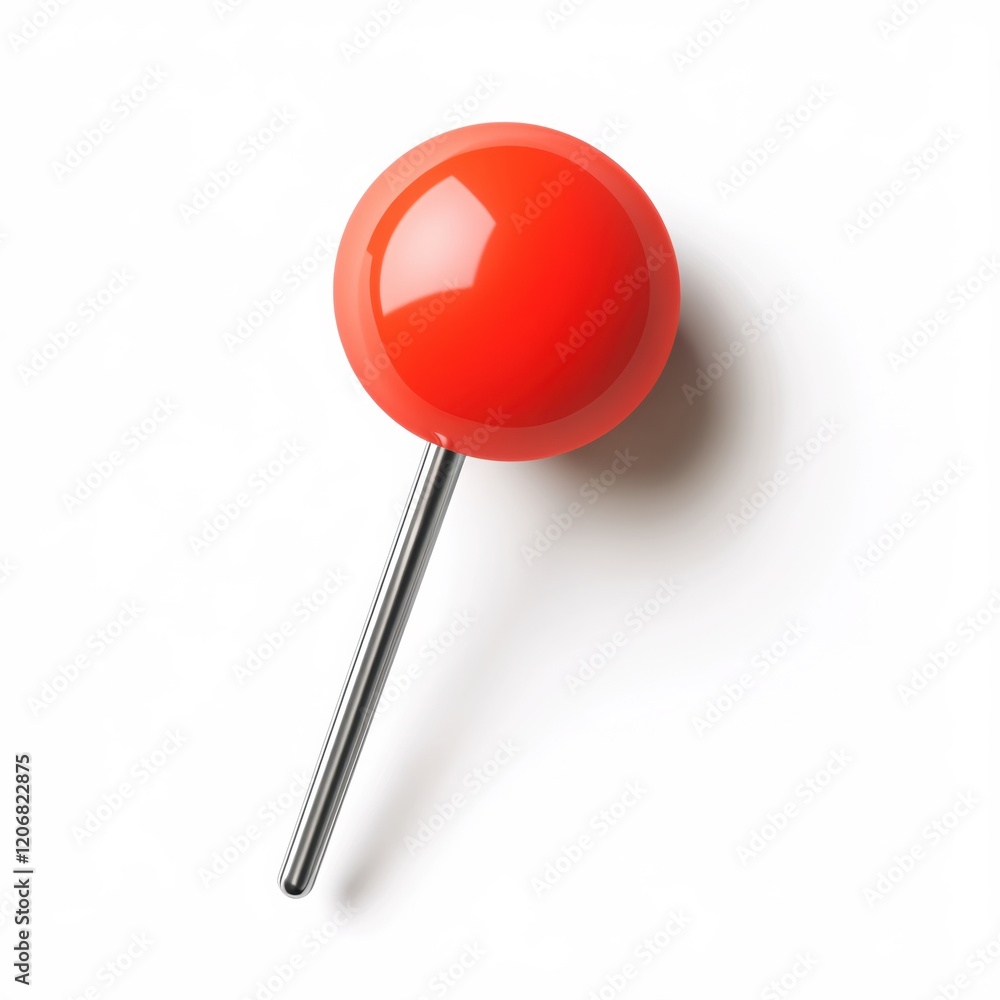 Poster shiny red push pin on white background simple minimalist design element