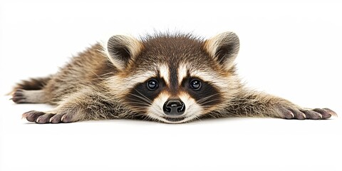 Obraz premium Adorable Baby Raccoon Posing on White Background Cute Wildlife Photography