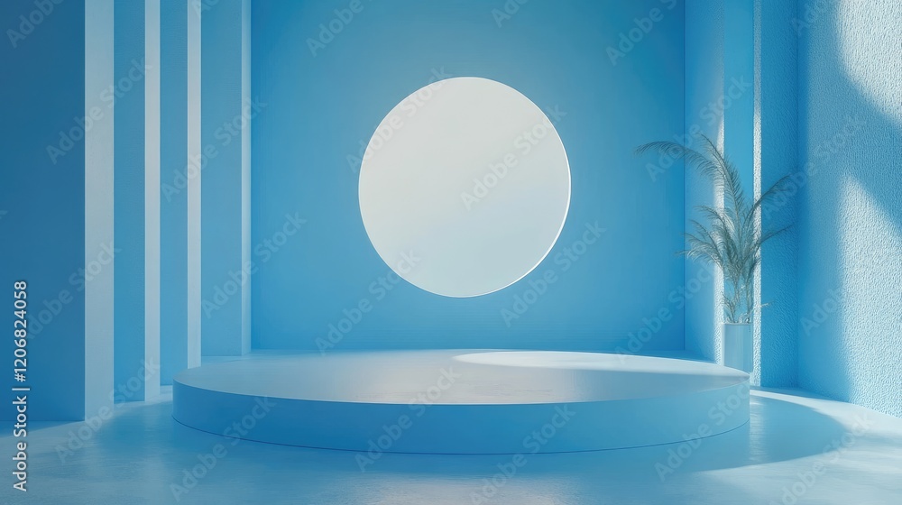 Poster Simple empty blue room with a gradient blue background and abstract visual effects, ideal for use in seasonal marketing and celebration concepts like Christmas and New Year.