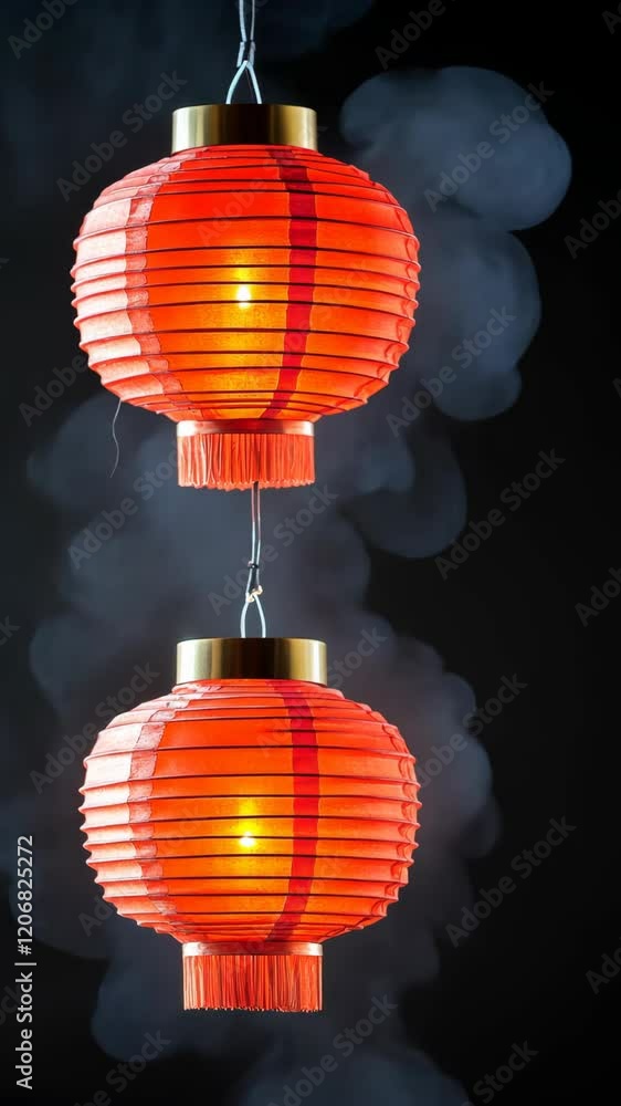 Aufkleber two glowing red lanterns hanging against a dark background create a warm and inviting atmosphere for